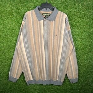 Knights of Round Table Mens 2XLT Striped Long Sleeve Polo Shirt Tan Grey